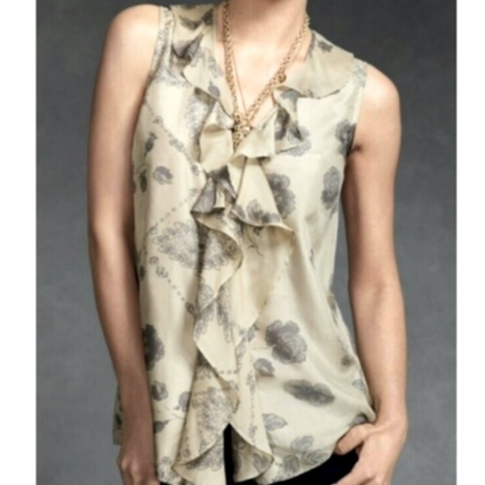 CABI STYLE #149 Silk Tranquil Floral Sleeveless Ruffle blouse size S